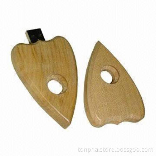 Wooden Heart USB Flash Drive with 1/2/4/8/16/32GB Capacity and Printed Logo